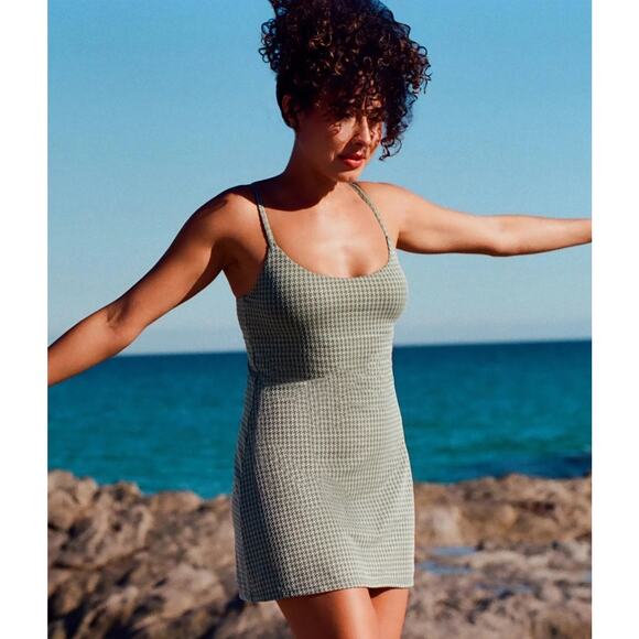 Andie The Amalfi One-Piece Swim Dress Seagrass Green Anthro Houndstooth Size XL - Picture 12 of 12